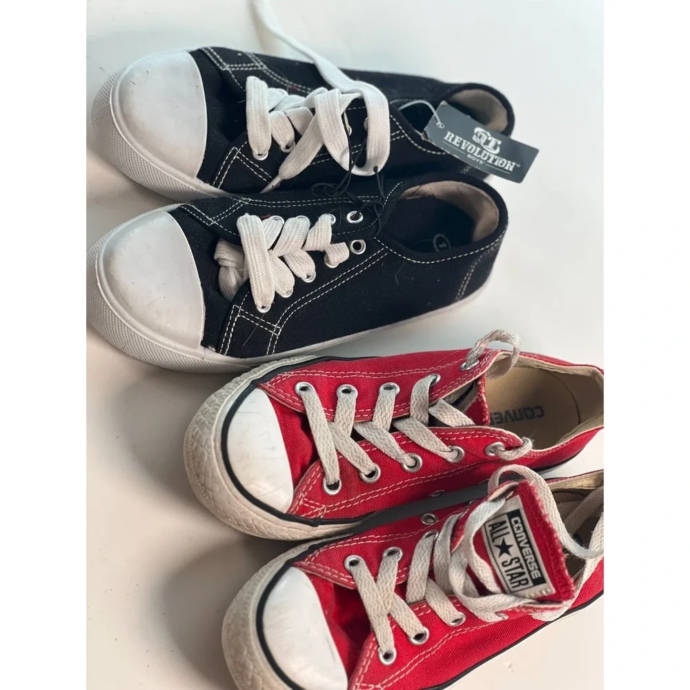 Converse Red Shoes Youth Sz 13 & Revolution Black Shoes Sz 01 Sneakers Bundle